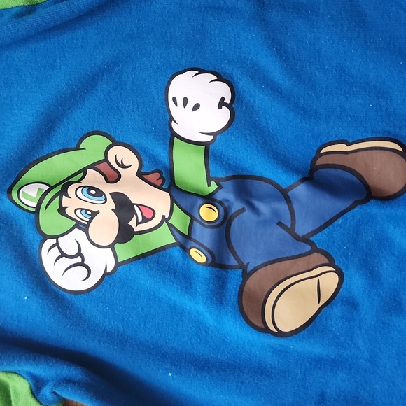Super Mario size 4T pajama top long sleeves green and blue Luigi Nintendo cotton - Picture 2 of 6